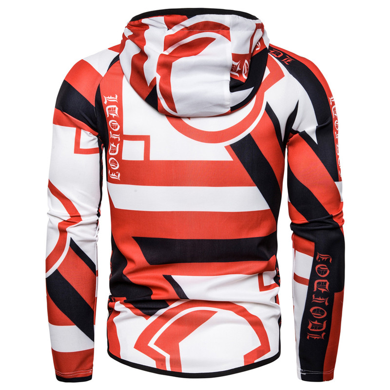 2021 High quality Geometric Print Hoodies Men Zipper Hooded Sweatshirt Male Harajuku Patchwork Pullover
