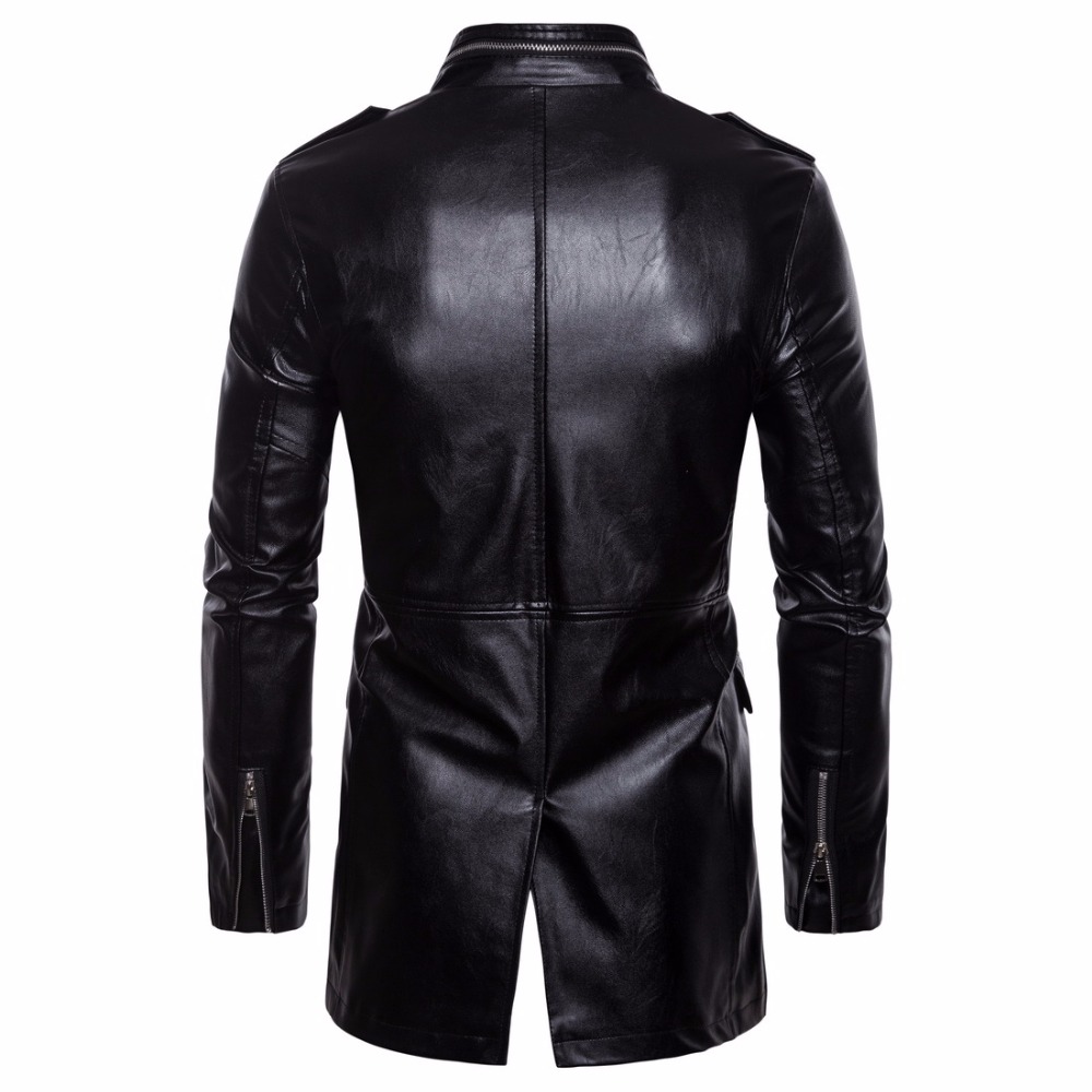 2021 High quality Men's Mid Long Leather Jacket Male Windbreaker Outwear Over Size M-5XL