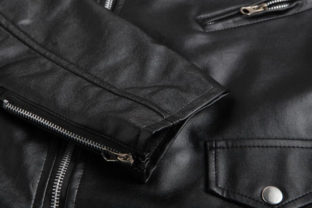 2021 High quality Casual Slim Men's Leather Jacket Zipper Solid Color Turn-down Collar Male Motorcycle Jacket