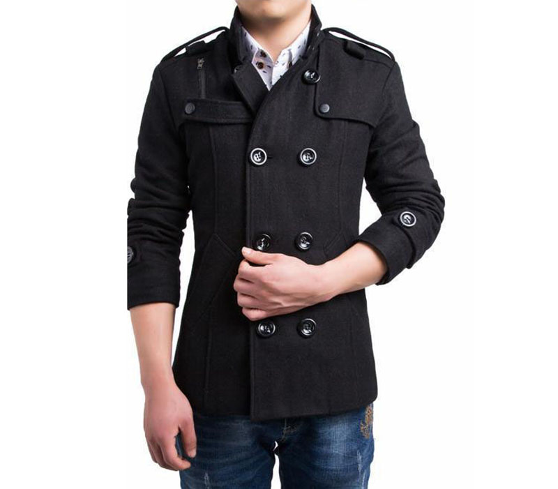 2021 High quality Winter Men Black Coats Mens Overcoat  Trench Coat Male Double Breasted Wool  Blends Coats