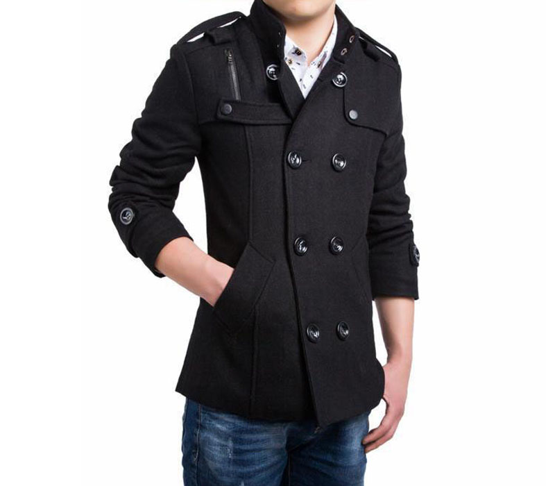2021 High quality Winter Men Black Coats Mens Overcoat  Trench Coat Male Double Breasted Wool  Blends Coats