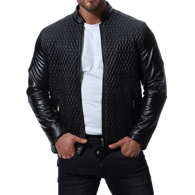 2021 High quality Men Motorcycle Leather Jackets Fashion Plaid PU Outerwear Biker Leather Jacket Over Size