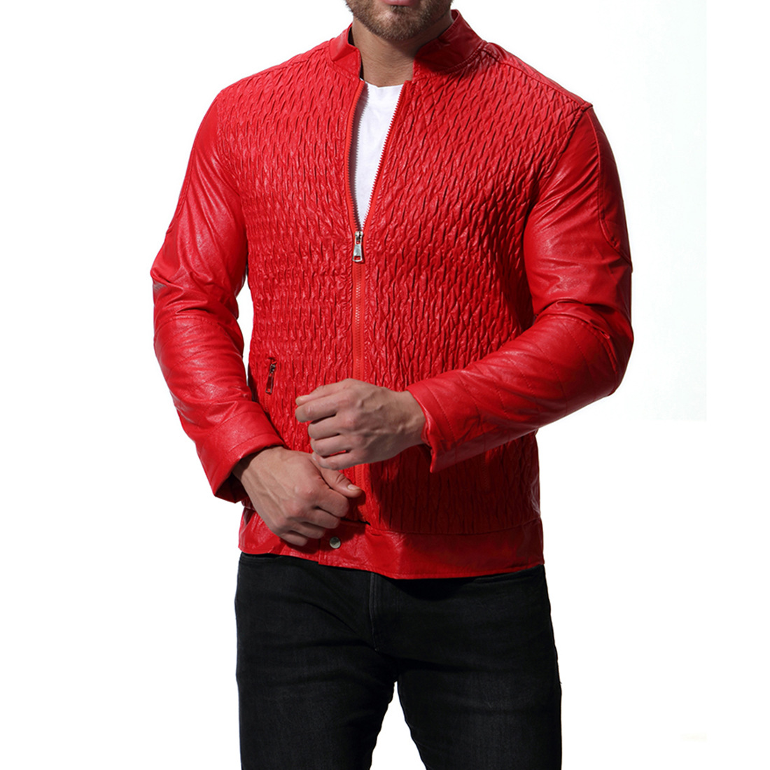 2021 High quality Men Motorcycle Leather Jackets Fashion Plaid PU Outerwear Biker Leather Jacket Over Size