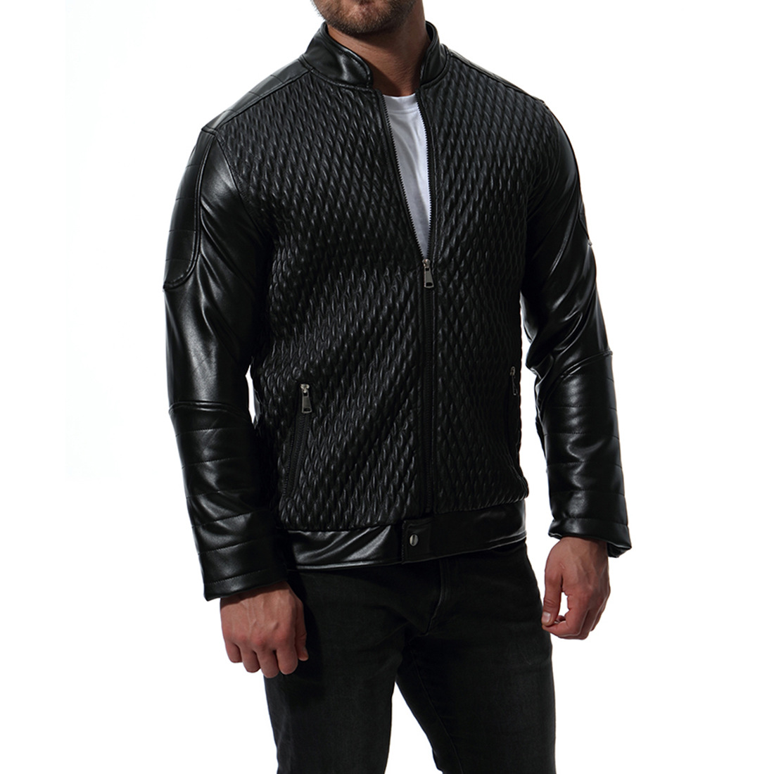 2021 High quality Men Motorcycle Leather Jackets Fashion Plaid PU Outerwear Biker Leather Jacket Over Size