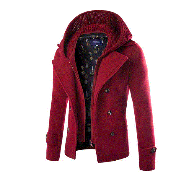 2021 High quality Men Woolen Jacket Camel Detachable Hat Hoodie Homme Overcoat Warm Slim Coat