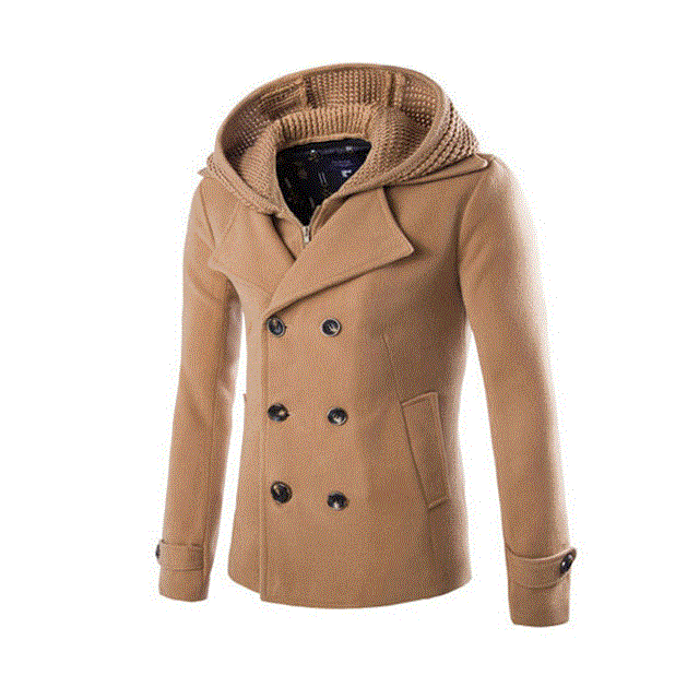 2021 High quality Men Woolen Jacket Camel Detachable Hat Hoodie Homme Overcoat Warm Slim Coat