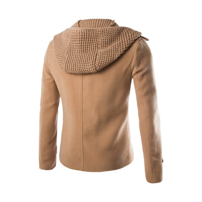 2021 High quality Men Woolen Jacket Camel Detachable Hat Hoodie Homme Overcoat Warm Slim Coat