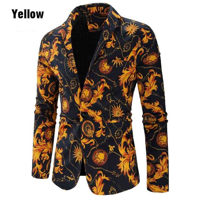 2021 High quality Fashion Men Floral Printing Blazer Slim Party Single Breasted Suit Jacket Long Sleeve Coat