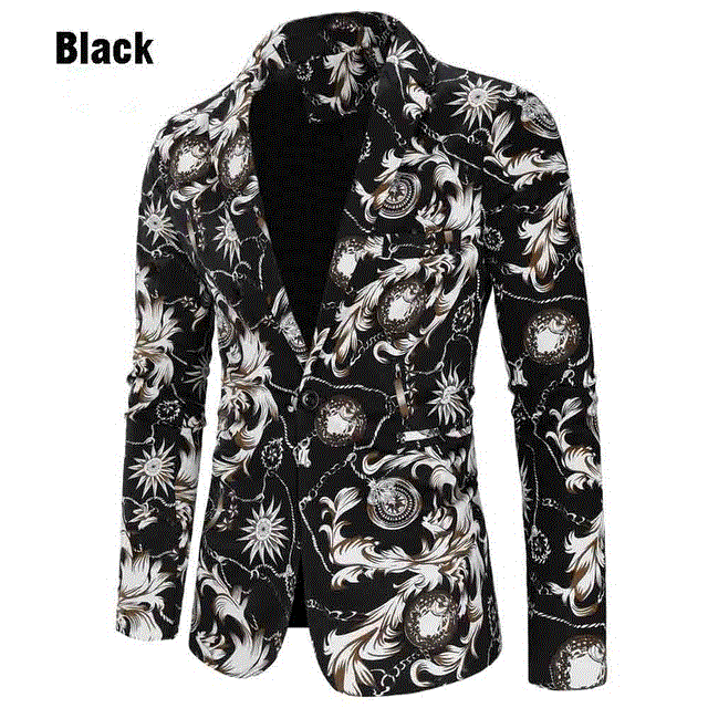 2021 High quality Fashion Men Floral Printing Blazer Slim Party Single Breasted Suit Jacket Long Sleeve Coat