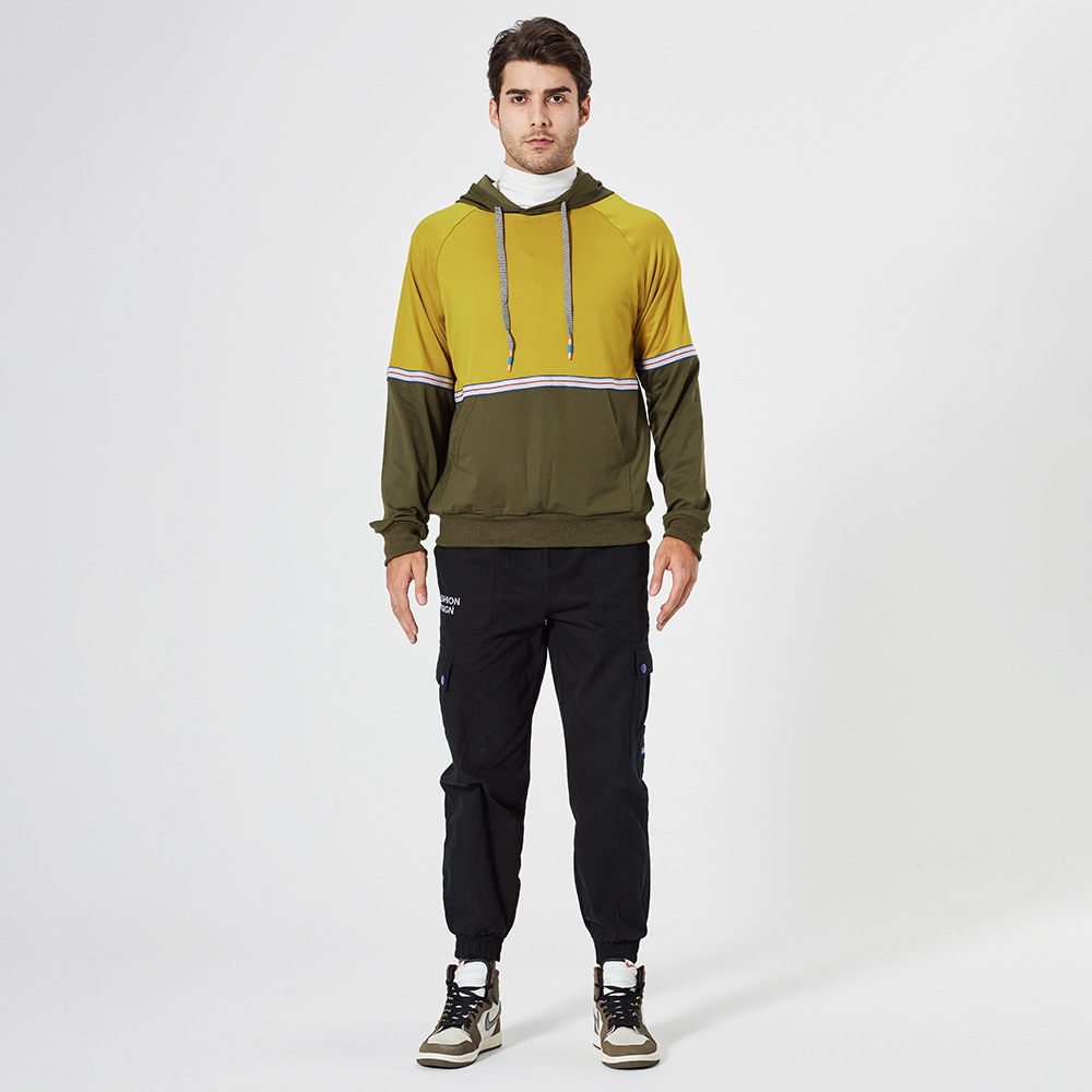 2021 High quality Men Patchwork Hoodies Men Fashion  Sweatshirts Hooded  Sweatshirt