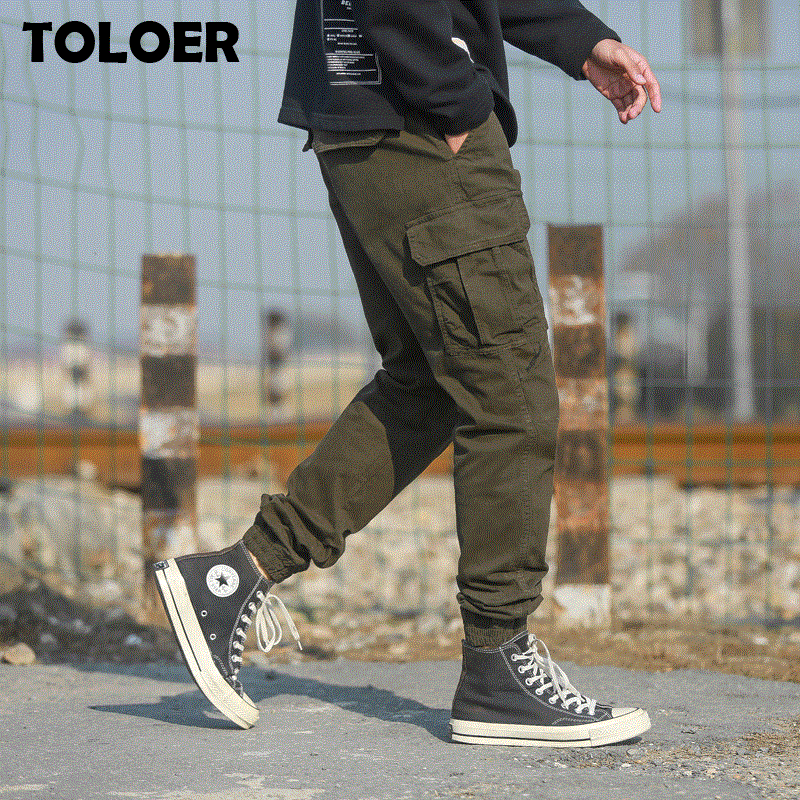 2021 High quality Men's Sports Casual Cargo Trousers Joggers Multi-pocket Trousers