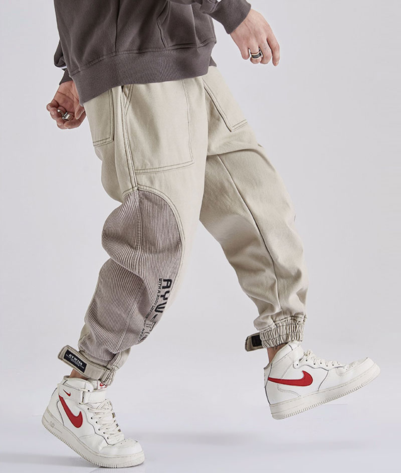 2021 High quality Fashion Men Jeans Loose Fit Corduroy Spliced Cargo Pants Trousers Streetwear Hip Hop Jeans