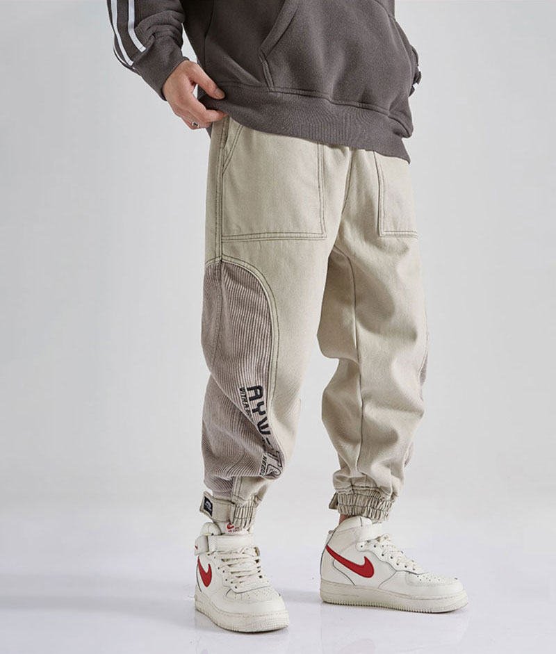 2021 High quality Fashion Men Jeans Loose Fit Corduroy Spliced Cargo Pants Trousers Streetwear Hip Hop Jeans