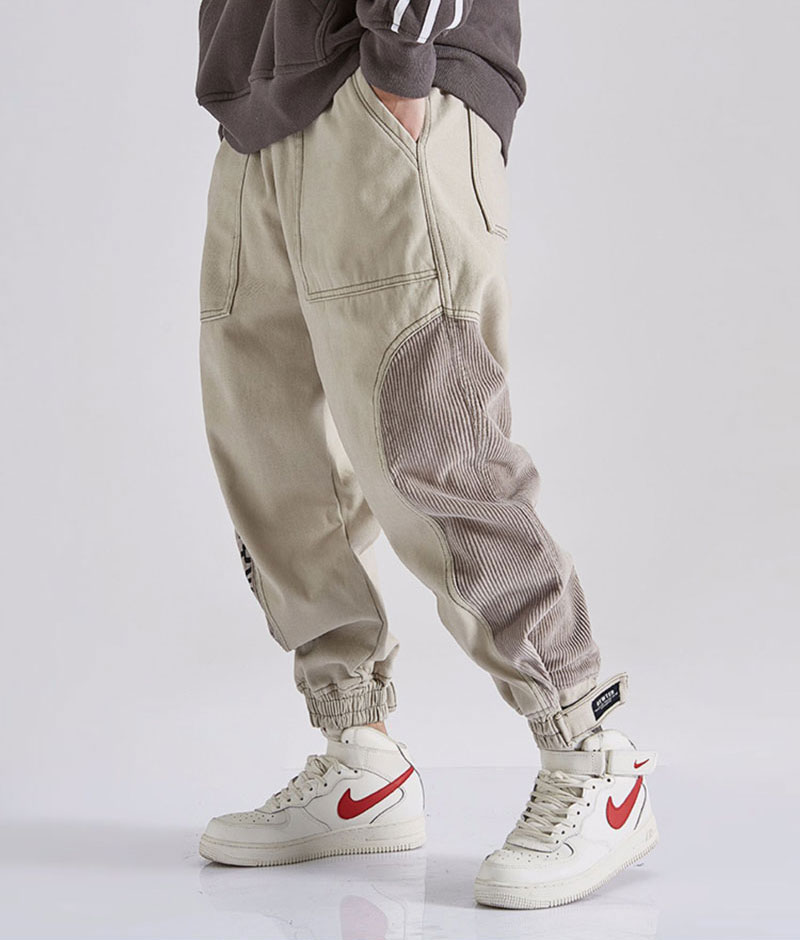 2021 High quality Fashion Men Jeans Loose Fit Corduroy Spliced Cargo Pants Trousers Streetwear Hip Hop Jeans
