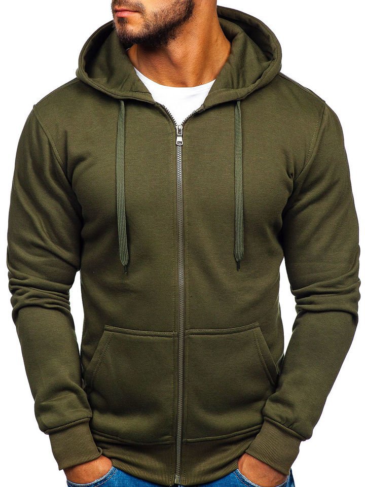 2021 High quality New Men's Casual Zipper Hoodies Sweatshirts Male black Green Solid Color Hooded Outerwear Tops