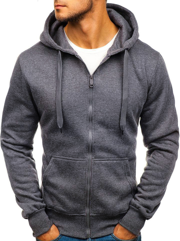 2021 High quality New Men's Casual Zipper Hoodies Sweatshirts Male black Green Solid Color Hooded Outerwear Tops