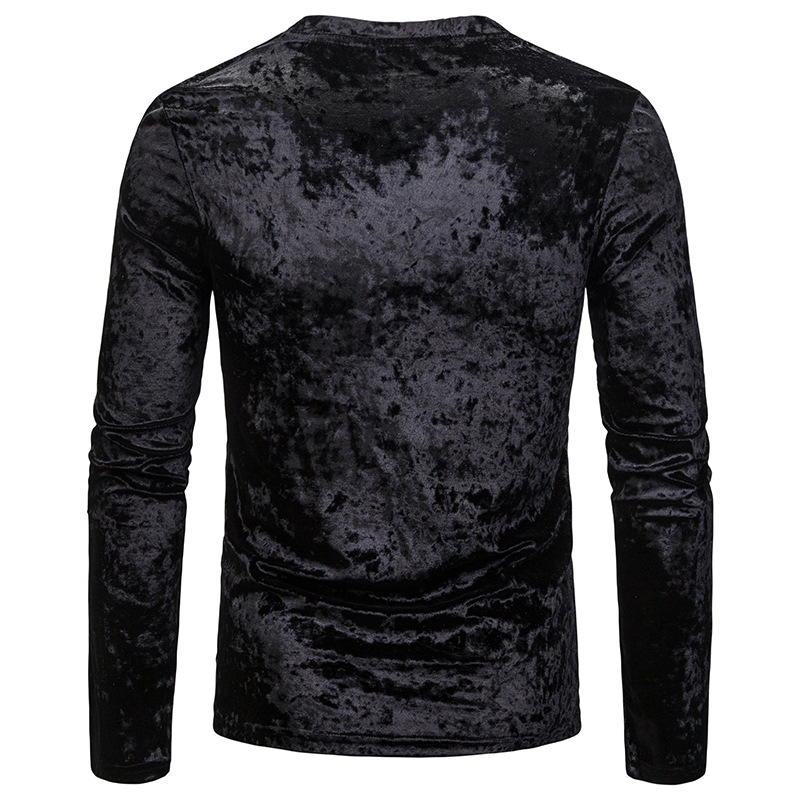 2021 High quality Men autumn winter Streetwear Velour Long sleeve tshirt Fashion  casual V-Neck Flannel Tees Tops