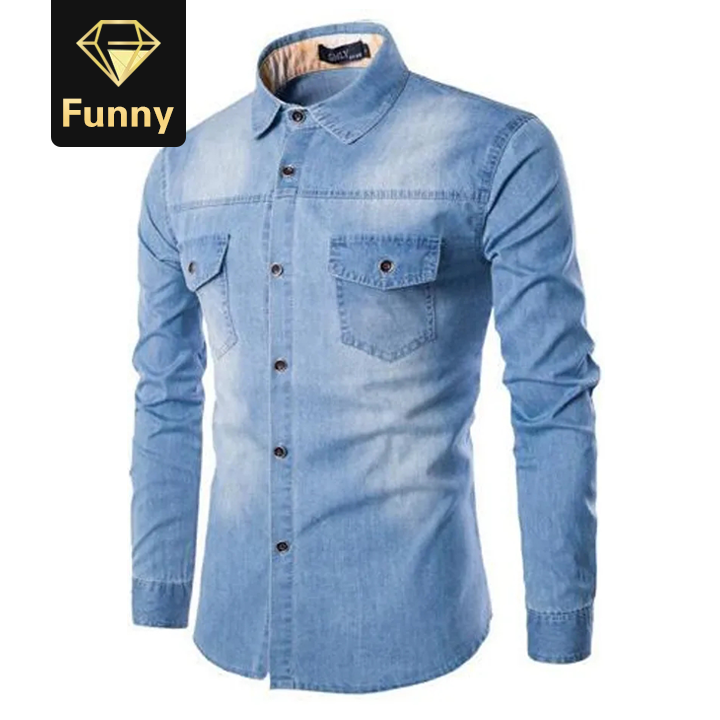 Men Long Sleeve Denim Shirt Casual Male Jean Shirts High Quality Street Wearing