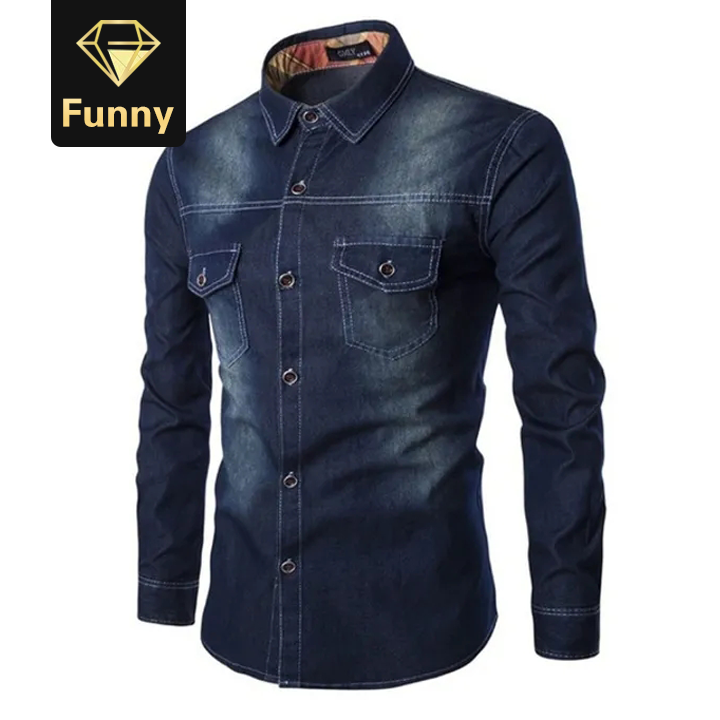 Men Long Sleeve Denim Shirt Casual Male Jean Shirts High Quality Street Wearing
