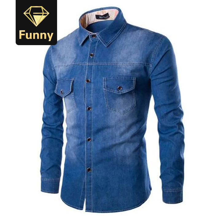 Men Long Sleeve Denim Shirt Casual Male Jean Shirts High Quality Street Wearing