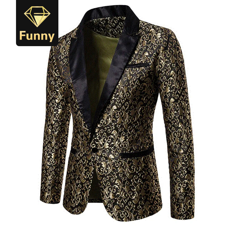 2021 High quality Jacquard Bronzing Floral Blazer Men New Mens Patchwork One Button Blazer Jacket