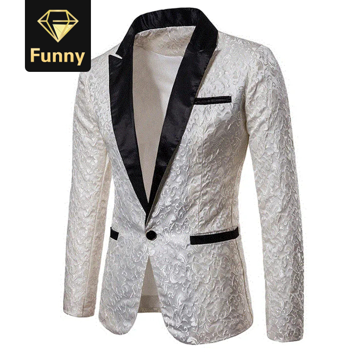 2021 High quality Jacquard Bronzing Floral Blazer Men New Mens Patchwork One Button Blazer Jacket