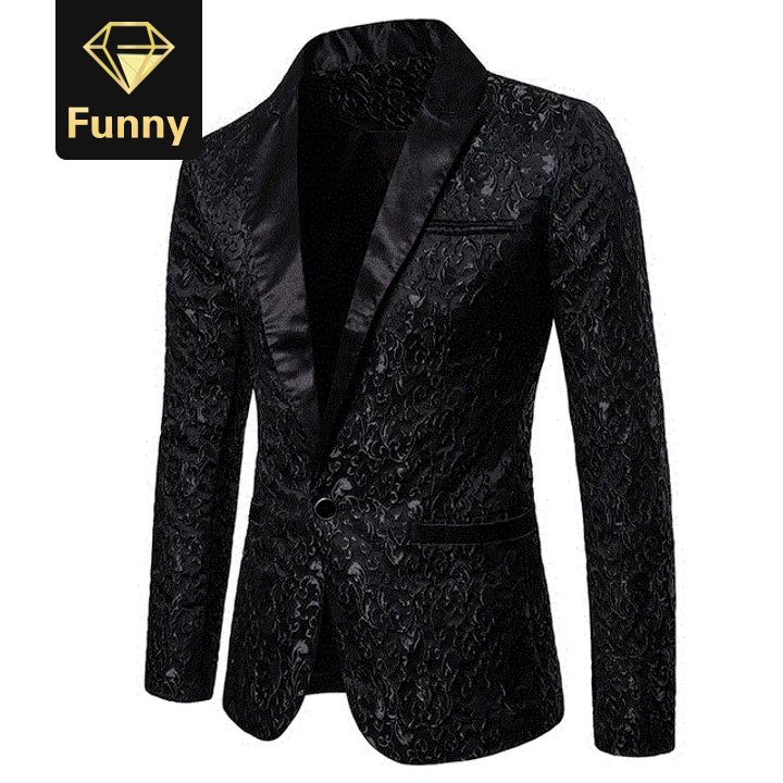 2021 High quality Jacquard Bronzing Floral Blazer Men New Mens Patchwork One Button Blazer Jacket