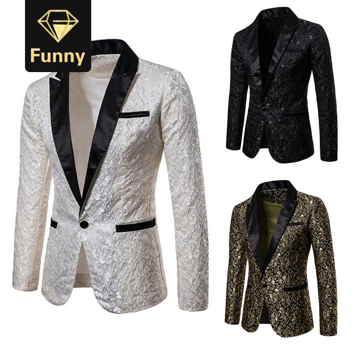 2021 High quality Jacquard Bronzing Floral Blazer Men New Mens Patchwork One Button Blazer Jacket