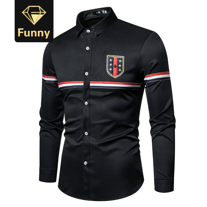2021 High quality Shirts Men Dress New Long Sleeve Slim Fit Social Masculino Striped Patchwork