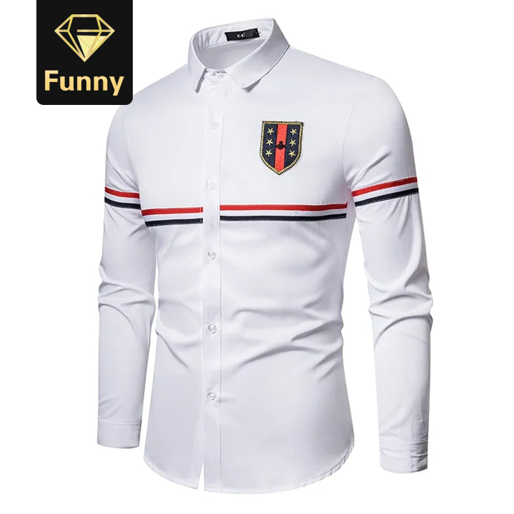 2021 High quality Shirts Men Dress New Long Sleeve Slim Fit Social Masculino Striped Patchwork
