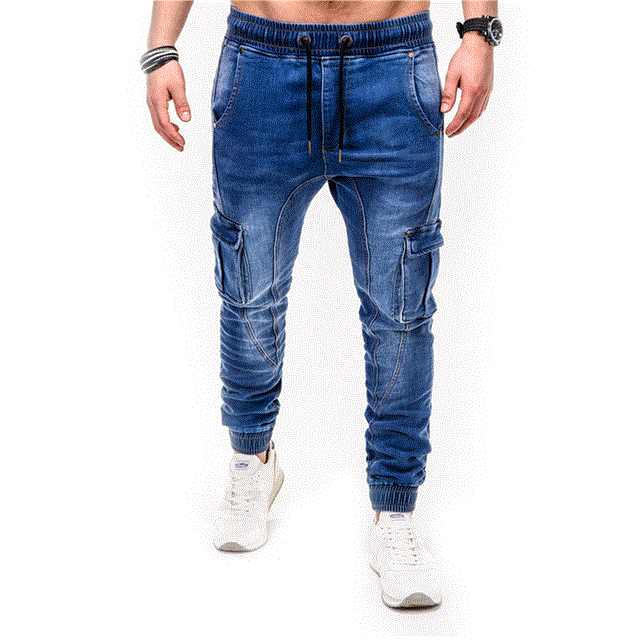 2021 High quality Autumn Winter Men Multi-Pocket Jeans Business Casual Classic Fashion Men's jeans Black Blue trousers