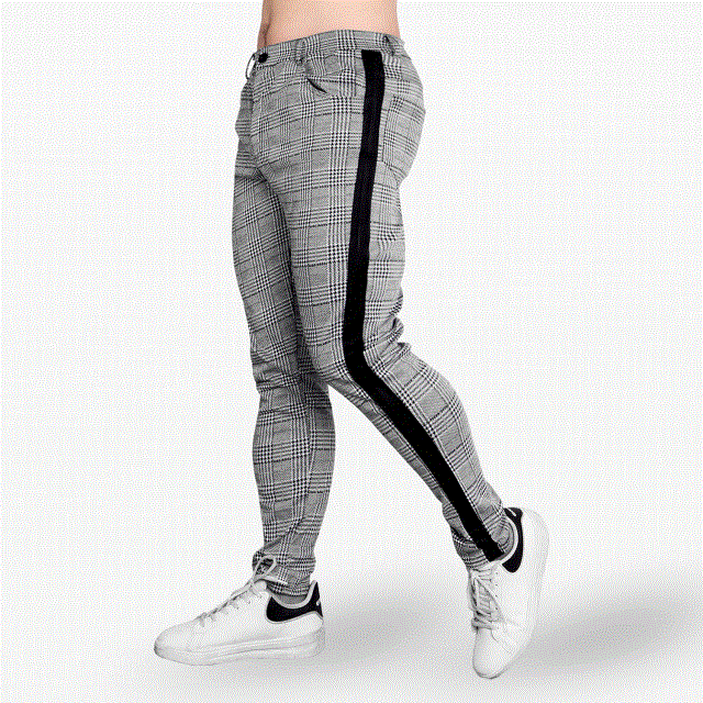 2021 High quality Summer Men Slim Fit Striped Joggers Casual Sweatpant Trousers Men Plaid High Elastic Pencil Trousers