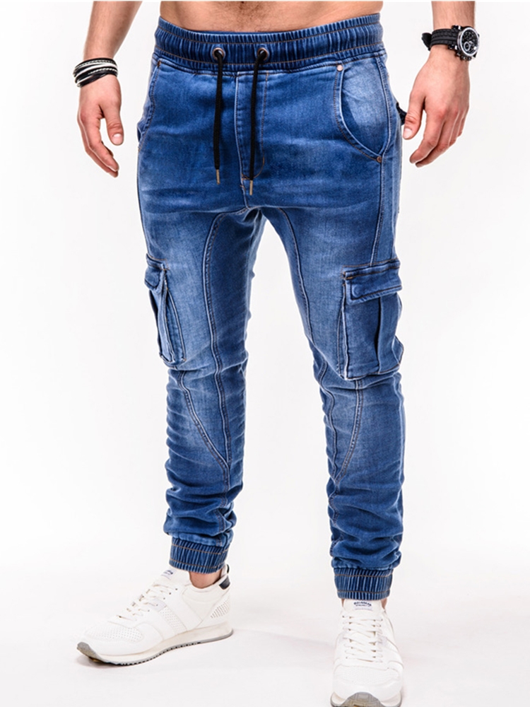 2021 High quality Autumn Winter Men Multi-Pocket Jeans Business Casual Classic Fashion Men's jeans Black Blue trousers