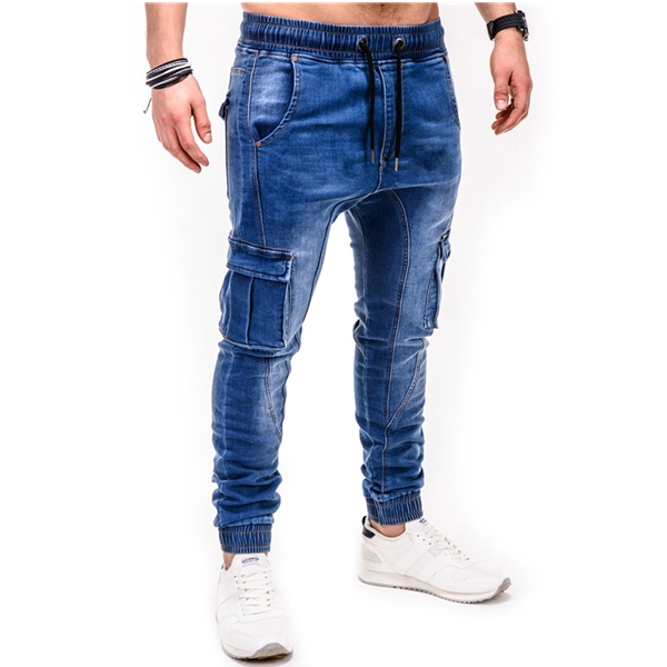 2021 High quality Autumn Winter Men Multi-Pocket Jeans Business Casual Classic Fashion Men's jeans Black Blue trousers