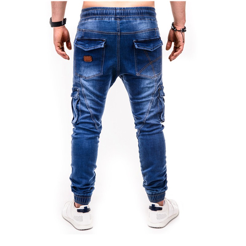 2021 High quality Autumn Winter Men Multi-Pocket Jeans Business Casual Classic Fashion Men's jeans Black Blue trousers