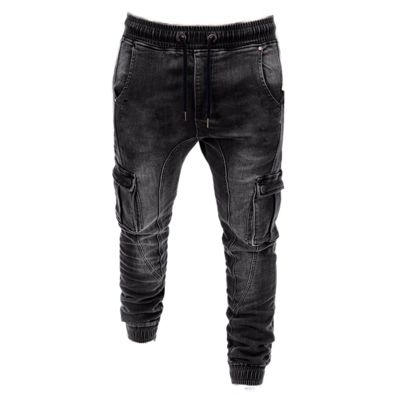 2021 High quality Autumn Winter Men Multi-Pocket Jeans Business Casual Classic Fashion Men's jeans Black Blue trousers