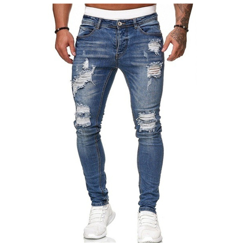 2021 High quality Men Jeans Skinny Pure Color Elastic Denim Pant Male Casual Waistline jogging Hip Hop Pencil trousers