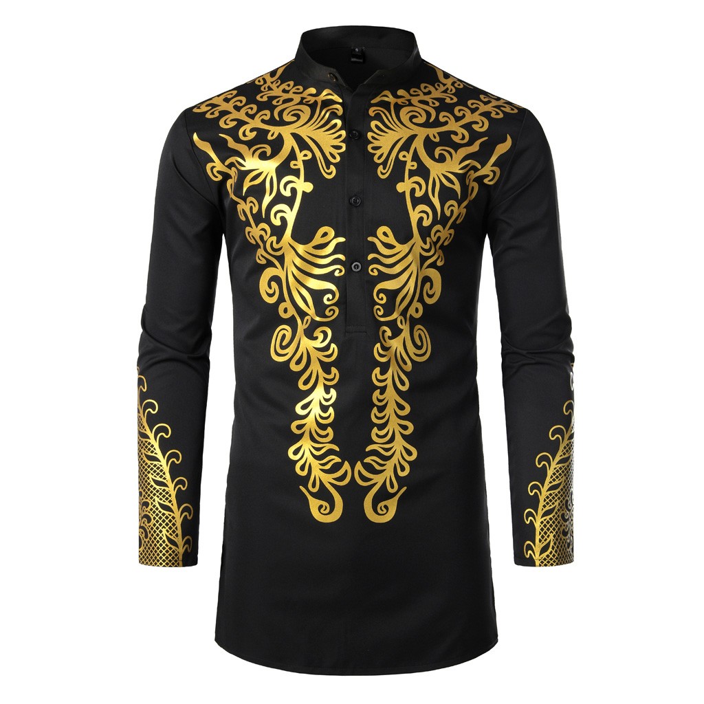 2021 High quality Fashion Printed Men Casual Shirt Africa Summer Long Sleeve Basic Shirt Blouses Fit Slim Top camisas
