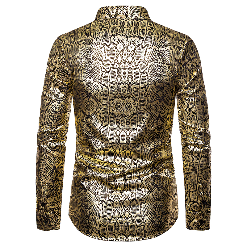 2021 High quality Men Luxury Black Gold Bronzing Printed Slim Long Sleeve Casual Shirts Nightclub party Prom Shirts