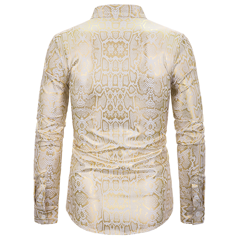2021 High quality Men Luxury Black Gold Bronzing Printed Slim Long Sleeve Casual Shirts Nightclub party Prom Shirts
