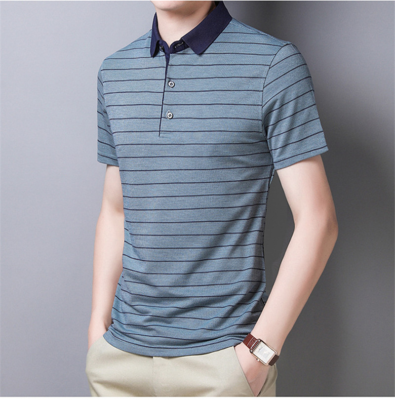 2021 High quality Men Striped Polo Shirt Cotton Short Sleeve Shirts High Quality Summer Clothes Casual Polo Men Tops