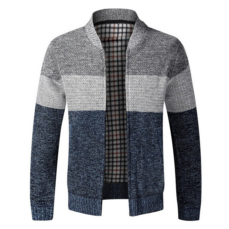 2021 High quality Autumn Sweater Coat Men Patchwork Cardigan Sweater Men Knitted Outerwear Collar Zip Sweater Jackets