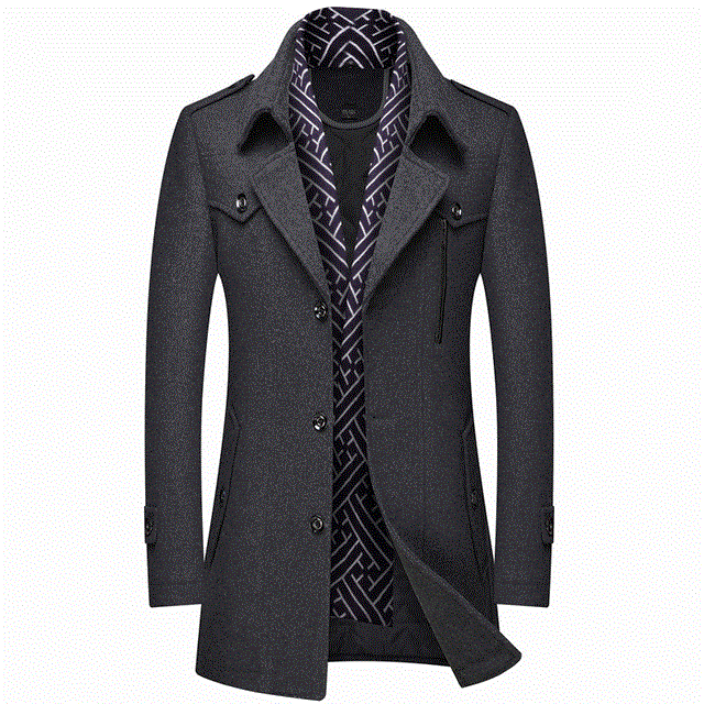 2021 High quality Autumn And Winter Thick Men's Woolen Trench Coat Scarf Collar Mid-Length Woolen Coat Jacket Men Coat