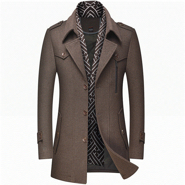 2021 High quality Autumn And Winter Thick Men's Woolen Trench Coat Scarf Collar Mid-Length Woolen Coat Jacket Men Coat