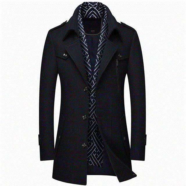2021 High quality Autumn And Winter Thick Men's Woolen Trench Coat Scarf Collar Mid-Length Woolen Coat Jacket Men Coat