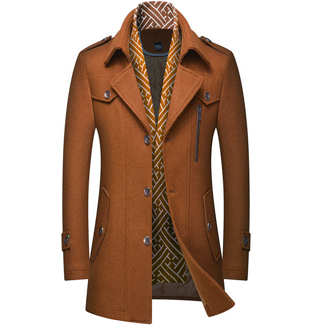 2021 High quality Autumn And Winter Thick Men's Woolen Trench Coat Scarf Collar Mid-Length Woolen Coat Jacket Men Coat