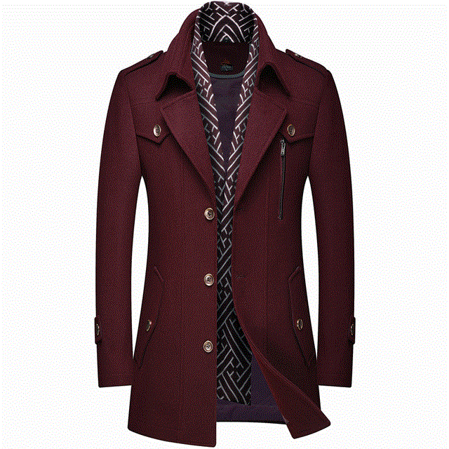 2021 High quality Autumn And Winter Thick Men's Woolen Trench Coat Scarf Collar Mid-Length Woolen Coat Jacket Men Coat