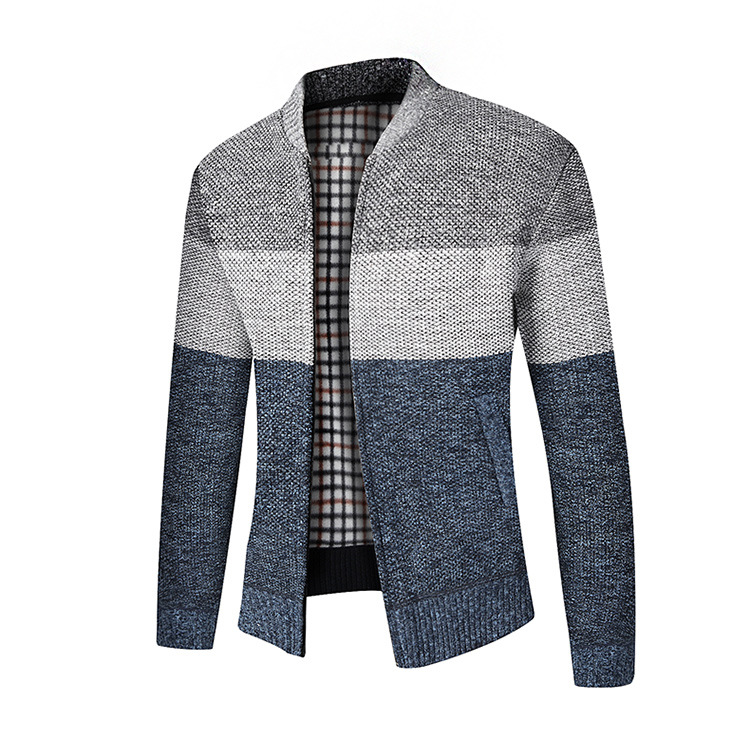 2021 High quality Autumn Sweater Coat Men Patchwork Cardigan Sweater Men Knitted Outerwear Collar Zip Sweater Jackets