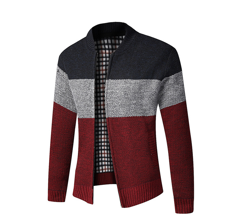 2021 High quality Autumn Sweater Coat Men Patchwork Cardigan Sweater Men Knitted Outerwear Collar Zip Sweater Jackets