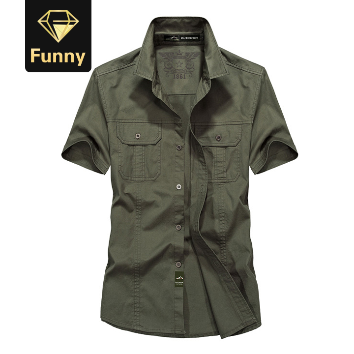 2021 High quality Summer Shirts Men  Thin Cotton Short Sleeve T-Shirts Male Fashion  Designer Military Mens Clothing